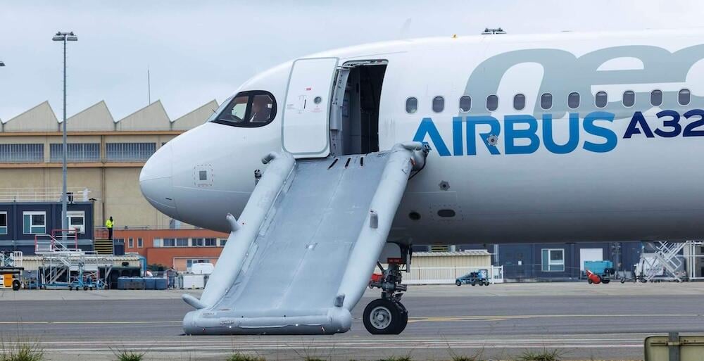 Airbus with slide deployed
