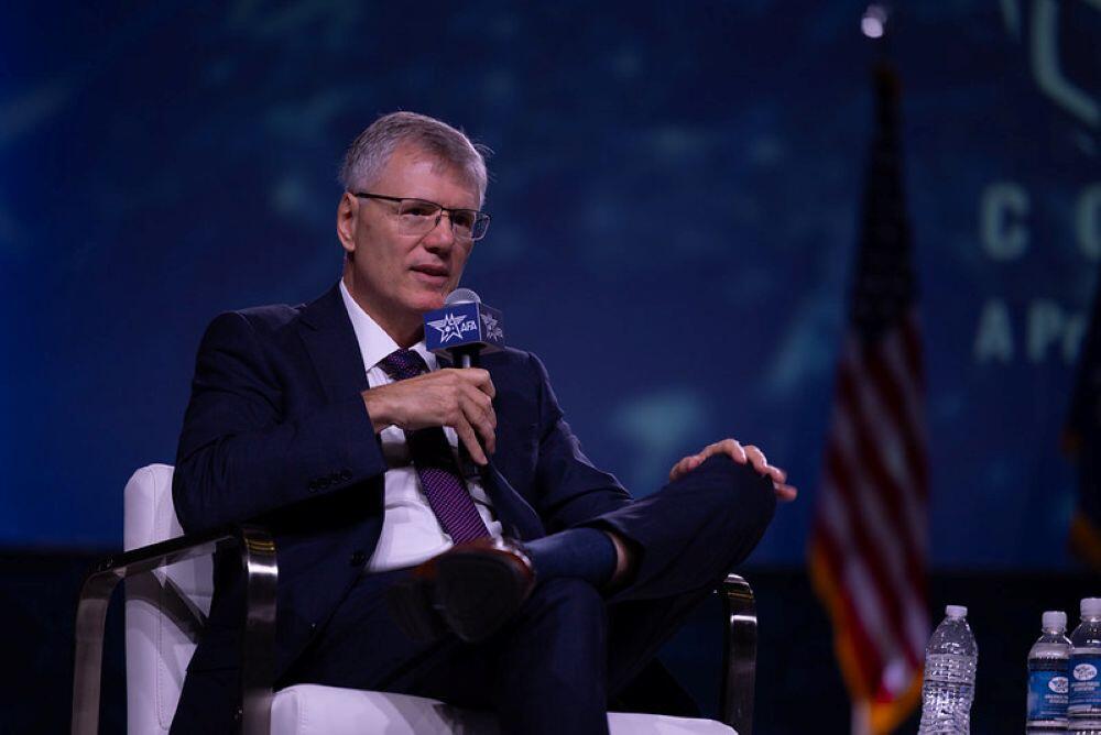Air Force Secretary Troy Meink speaks Sept. 14, 2026 at the Air, Space and Cyber Conference in National Harbor, Maryland. Credit: Photo by Jud McCrehin, Air & Space Forces Association