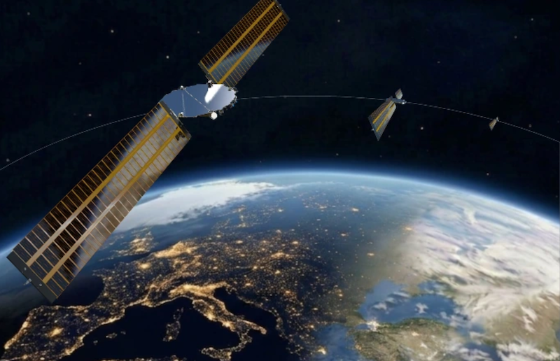 satellite orbits earth overlooking europe