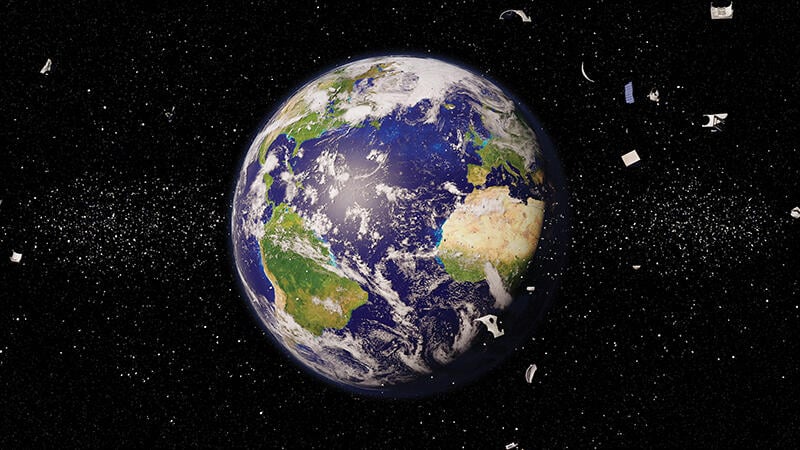 concept art of Earth surrounded with trash