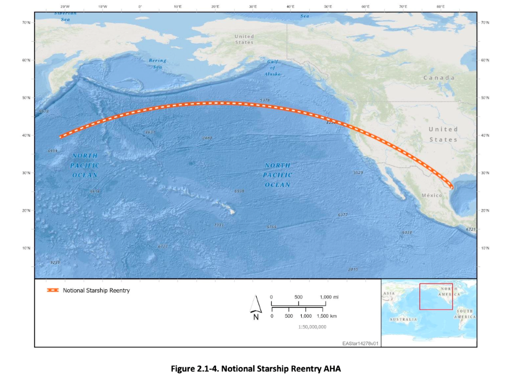 FAA screenshot of Starship flightpath