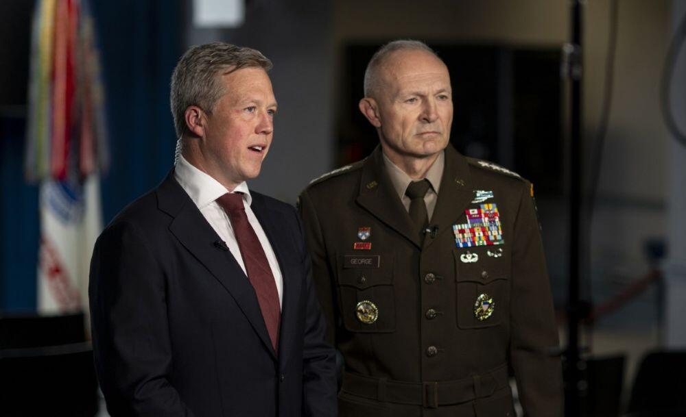 Army Secretary Dan Driscoll, left, and former Chief of Staff Gen. Randy George in June 2025. 