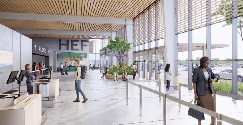 concept art of people at Washington Manassas Airport check-in