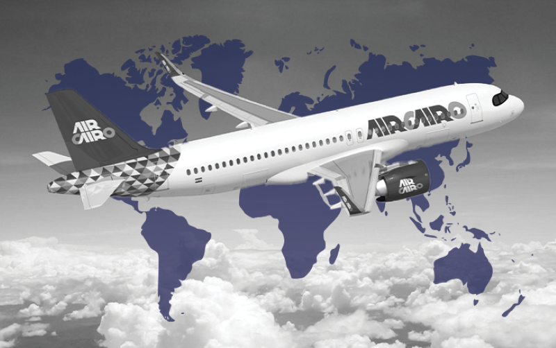 Air Cairo Airbus over map