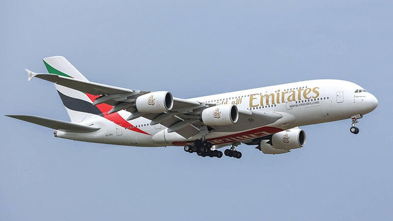 Emirates Airbus A380 flying