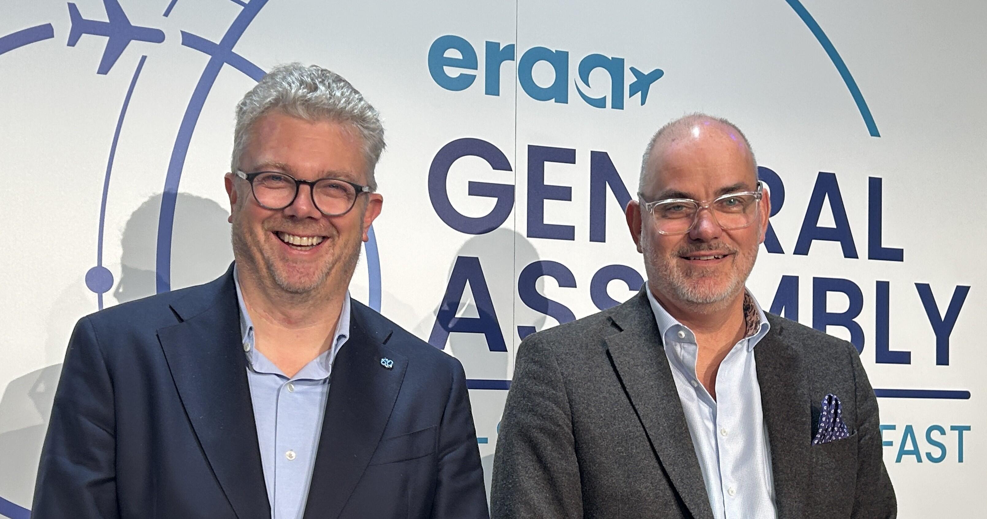 KLM Cityhopper managing director Maarten Koopmans and SAS Group VP for airline operations and external production Mikael Wangdahl.