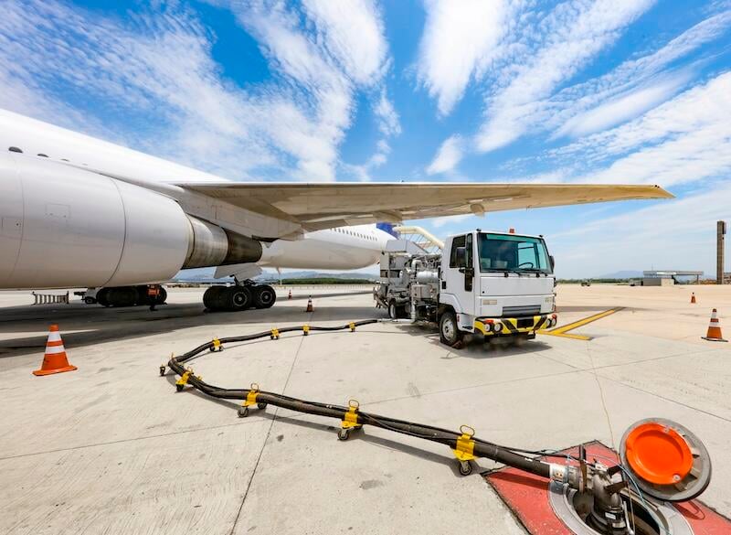 Truck refueling aircraft