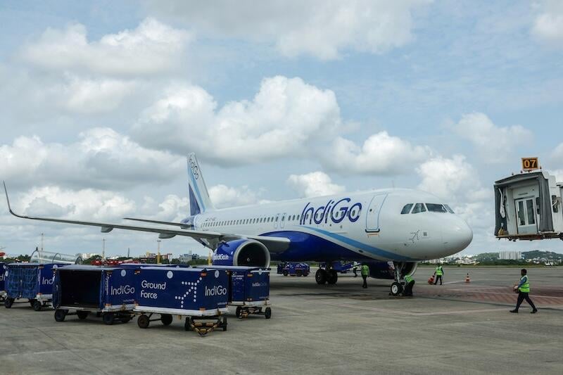 An IndiGo Airlines jet at Biju Patnaik International Airport.