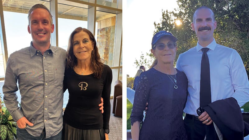 left: Yvonne Alper with Kevin Bannon (left) and with Sean Rozenberg (right)
