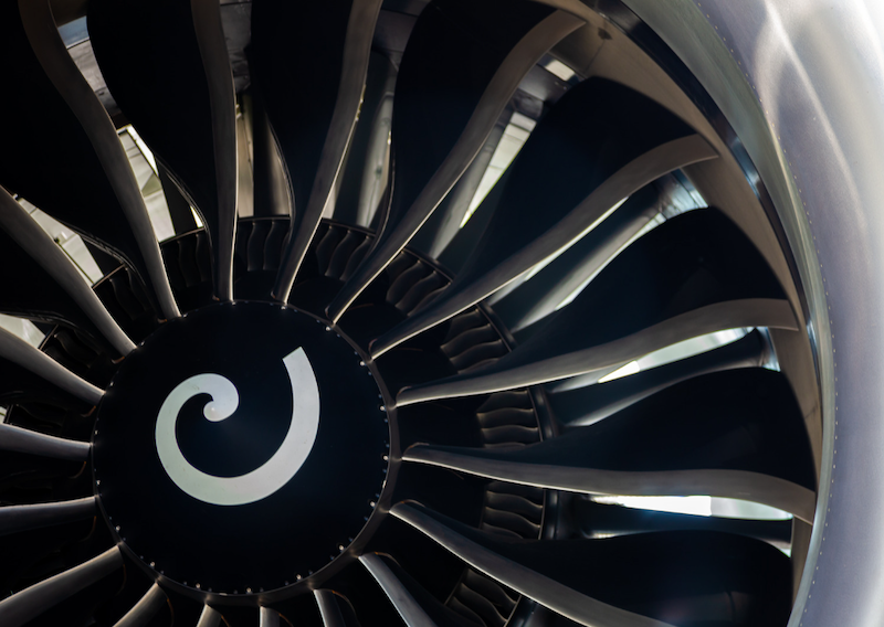 close-up of cfm international leap engine