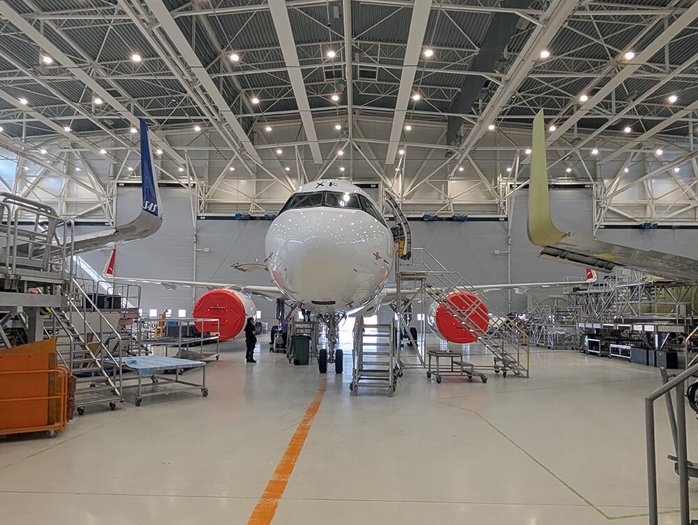 Aircraft in hangar