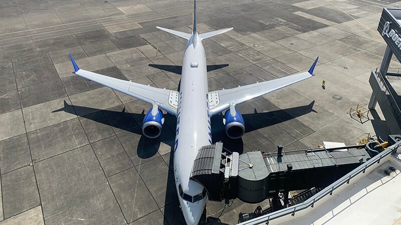United Airlines Boeing 737 MAX at airport gate