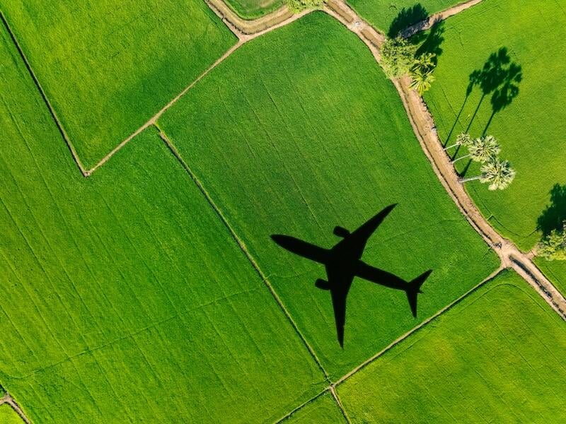 shadow of aircraft above green field