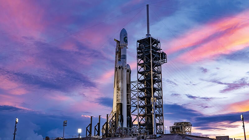 SpaceX Falcon Heavy rocket on launchpad