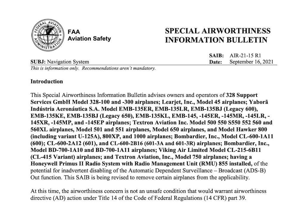 FAA Special Airworthiness Information Bulletin