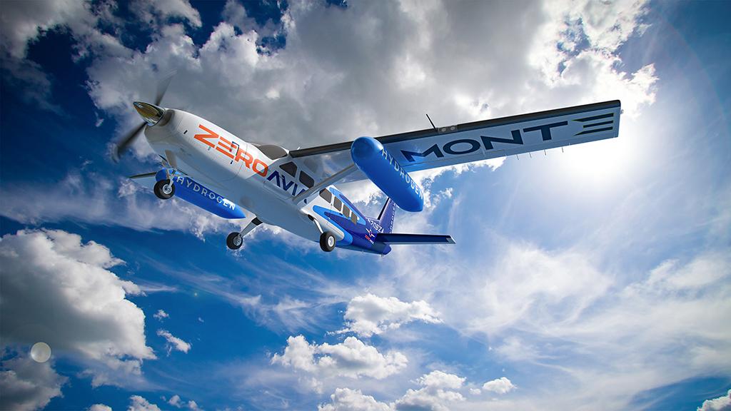hydrogen-electric ZeroAvia powertrain on aircraft