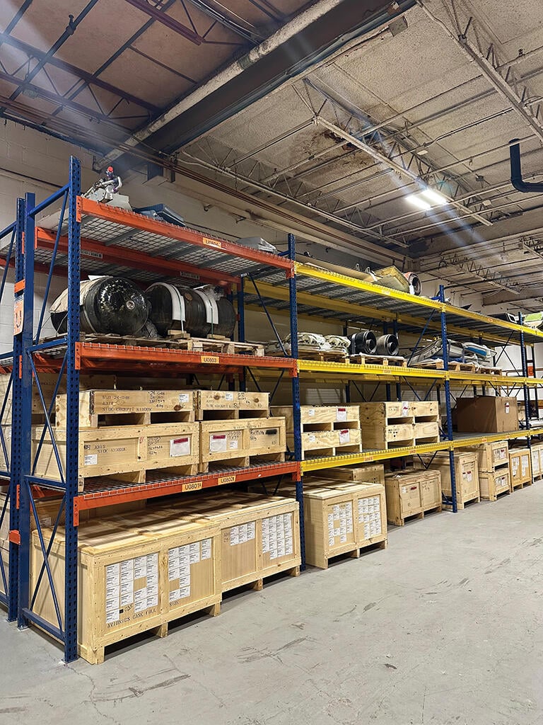 aircraft parts on shelves