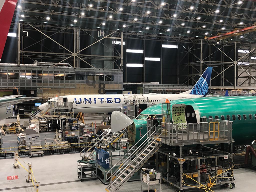 assembly line at Boeing’s Renton facility