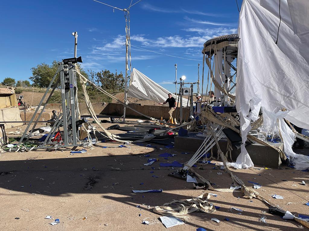 test site littered with torn fabric