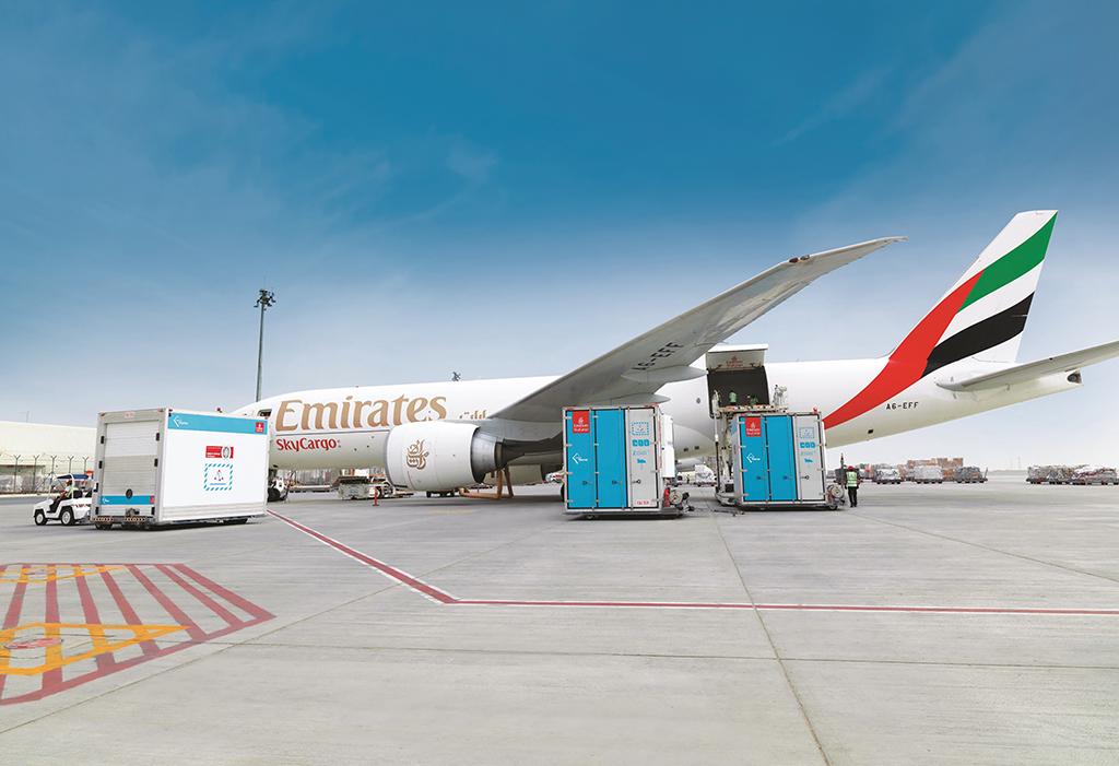 Emirates Skycargo jet with COVID-19 vaccines