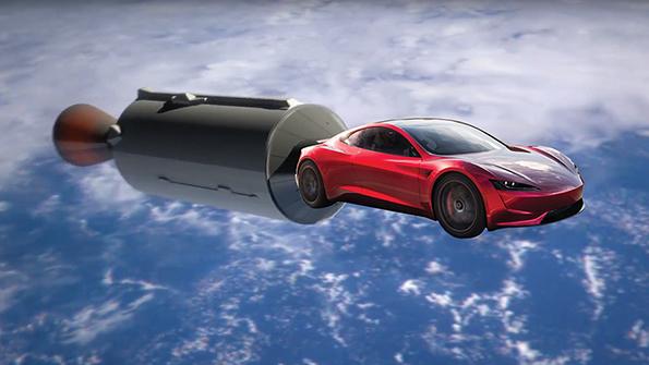 Tesla roadster store flying