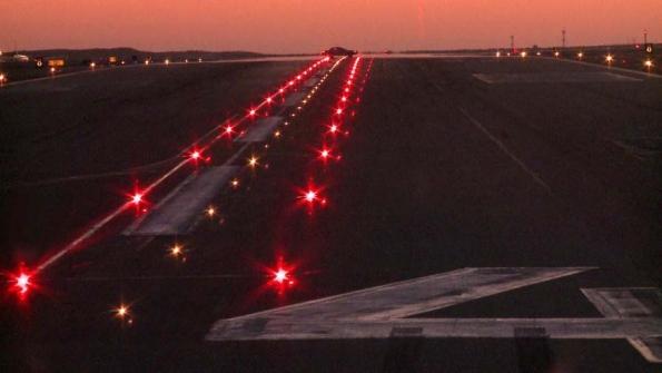 runway lights at night