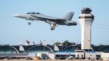 U.S. Navy Block III F/A-18 Super Hornet over Lambert International Airport