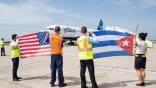 JetBlue Cuba tarmac with flags