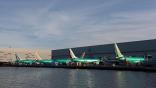 Undelivered 737 MAX airplanes are stored along Lake Washington at the Boeing Renton Factory