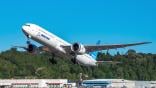 Boeing 777-9 WH003 departs on first official FAA flight test.