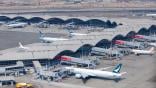 HKIA aerial view with cathay jets on tarmac