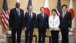 (L-R) US Secretary of Defense Lloyd Austin, US Secretary of State Antony Blinken, Japan's Prime Minister Fumio Kishida, Japan's Foreign Minister Yoko Kamikawa and Defense Minister Minoru Kihara pose for a photo during a meeting at the prime minister's office in Tokyo on July 29, 2024