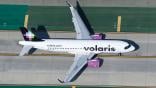 aerial view of Volaris aircraft on runway