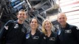 The Polaris Dawn crew from left commander and financier Jared Isaacman, SpaceX missions specialists Sarah Gillis and Anna Menon, and co-pilot Scott "Kidd" Poteet.