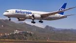 Air Europa aircraft above runway