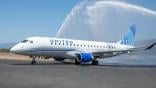 united express plane under water jets