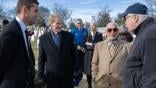 NASA Administrator Jared Isaacman, left, speaks with, second from left to right, former NASA Administrators Bill Nelson, Charles Bolden, and Sean O'Keefe following a wreath laying ceremony as part of NASA's Day of Remembrance, Thursday, Jan. 22, 2026,