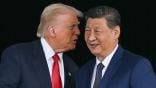 Donald Trump whispering in Xi Jinping's ear