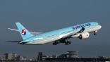 A Korean Air Boeing 787-9 takes off over Sydney, Australia.