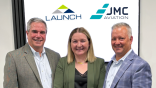 (From left) Launch Executive Chairman Jeff Martin with JMC Aviation Managing Director Hollie Prendergast and Launch Cofounder and Board Member Mike Guagenti.