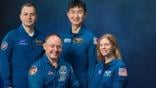 From left, Roscosmos cosmonaut Oleg Platonov, NASA astronaut Mike Fincke, Japan Aerospace Exploration Agency astronaut Kimiya Yui, and NASA astronaut Zena Cardman. NASA/Robert Markowitz