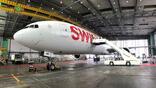 Swiss Boeing 777-300ER in a hangar