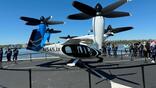 Joby’s S4 aircraft at the West 30th Street Heliport in Downtown Manhattan on April 27.  Credit: Ben Goldstein/Aviation Week Network