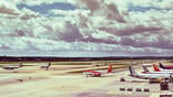 Aircraft on runways at London Gatwick airport