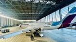 Eurowings A320 in a hangar