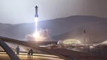 concept art of rockets taking off from futuristic Mars base