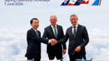Left to right, Juichi Hirasawa (CEO and President of All Nippon Airways), Carsten Spohr (CEO of the Lufthansa Group) and Joerg Eberhart (CEO of ITA Airways)