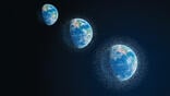 concept image of Earth being surrounded by increasing numbers of satellites
