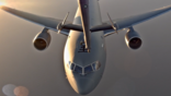 A KC-46 seen from the remote vision system of another KC-46 during a flight test. Credit: Boeing