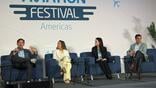 Oneworld director sustainability and innovation Matthew Ridley; Miami-Dade Aviation Department aviation special advisor energy and resilience Patricia Gomez Acevedo; American Airlines VP sustainability Jill Blickstein; and Alaska Airlines head of corporate development Pasha Saleh.